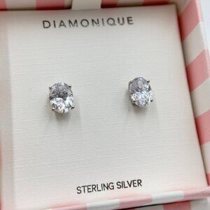 Diamonique Sterling Silver Cubic Zirconia oval stud earrings